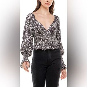 WAYF Heartbreaker Smock Waist Blouse in Espresso Zebra